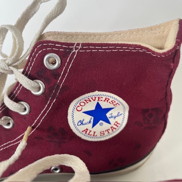 Vintage Converse Chuck Taylor All Stars Burgundy w/ screen flower High Top 1970 - Picture 8 of 11